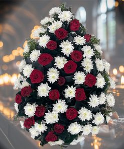 Coroana Funerara Trandarifiri Rosii Crizanteme albe