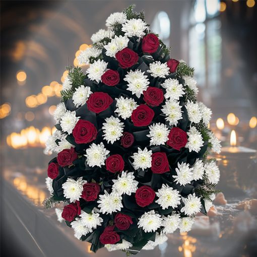 Coroana Funerara Trandarifiri Rosii Crizanteme albe