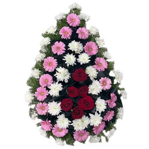 Coroana de flori trandafiri crizanteme gerbera roz ieftina