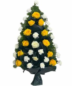 jerba funerara trandafiri galbeni si albi plus crizanteme albe