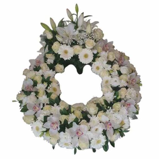 Corona funerara rotunda alba