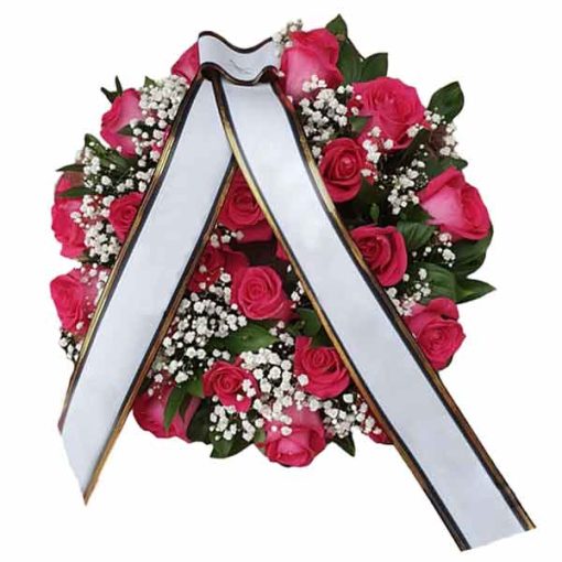 Coroana funerara de flori trandafiri roz Craiova