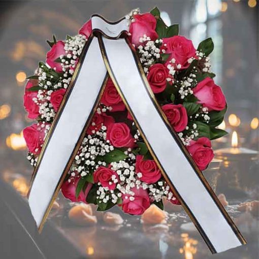 Coroana funerara de flori cu trandafiri roz Craiova